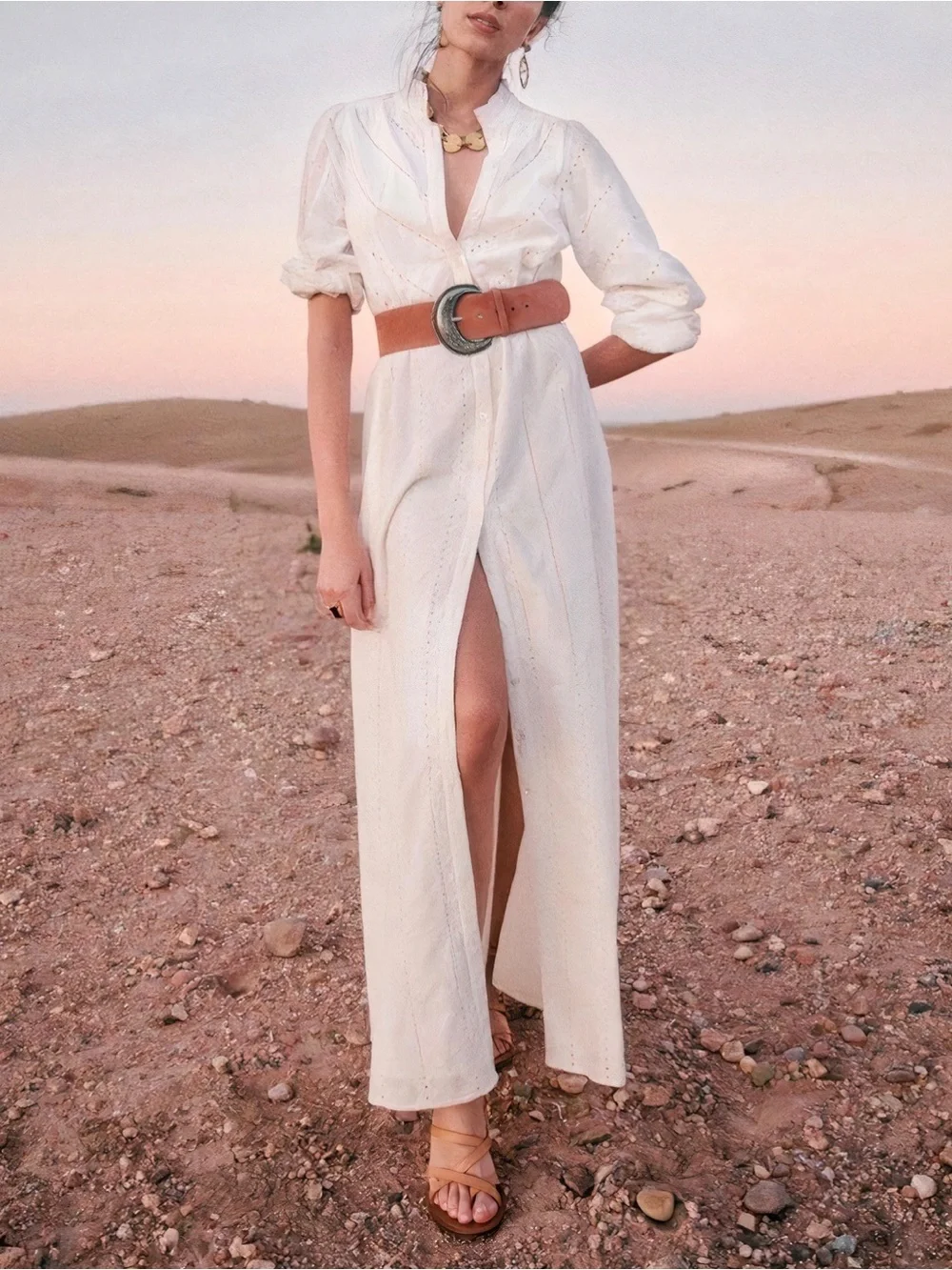 NWT Sezane Maxi White Long-Sleeve Cotton Embroidered Havane Dress - Picture 3 of 7
